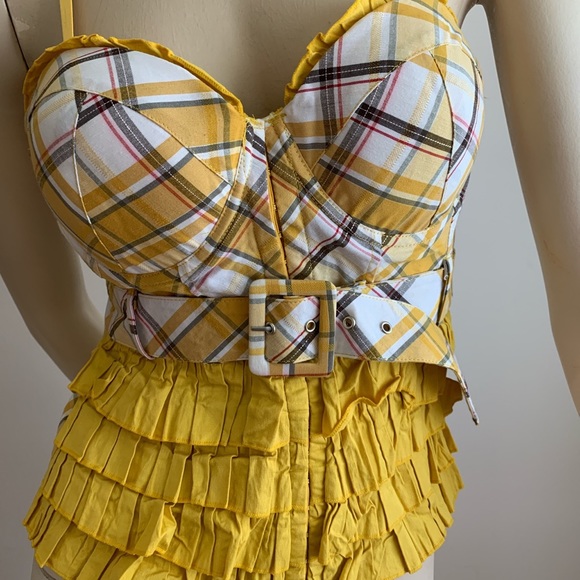 Y2k yellow plaid bra top with ruffles - Picture 2 of 4